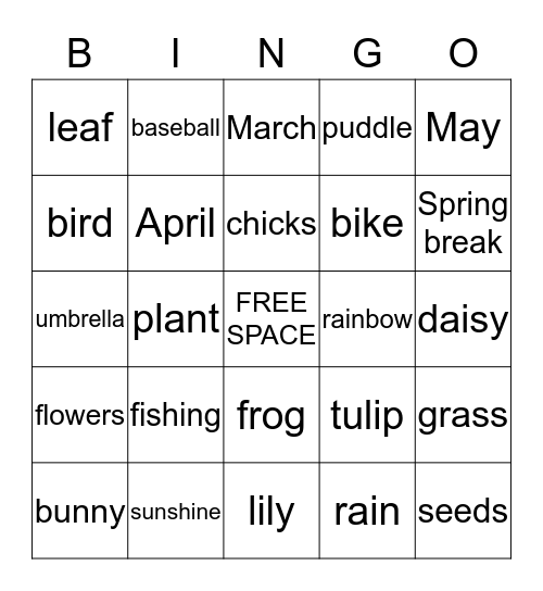 SPRINGO Bingo Card