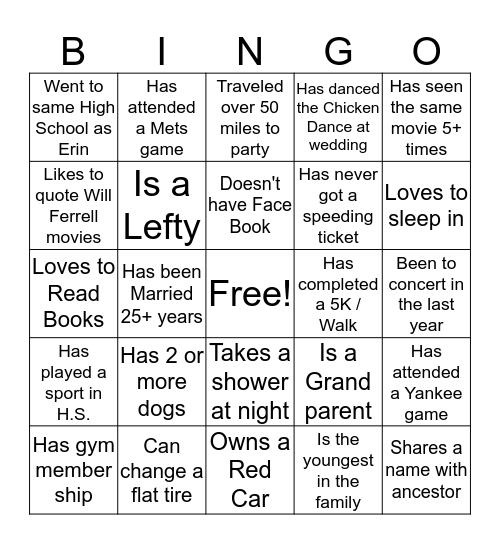 ERIN'S GRADUATION PARTY Bingo Card