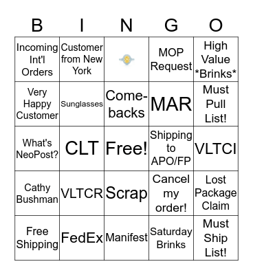 Tiffany Service Center Bingo Card
