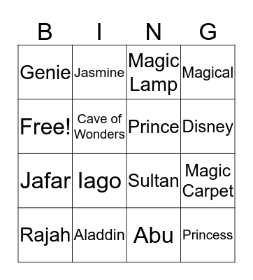 Aladdin Bingo Card