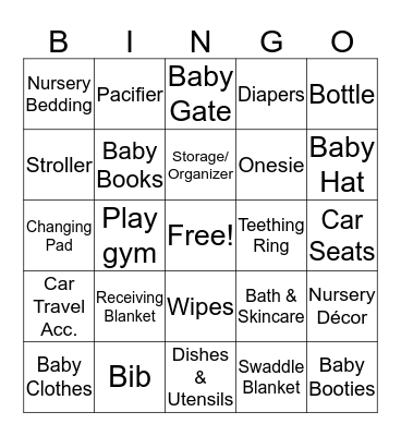 Baby Shower Bingo Card