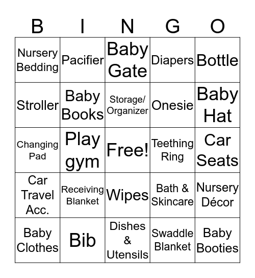 Baby Shower Bingo Card