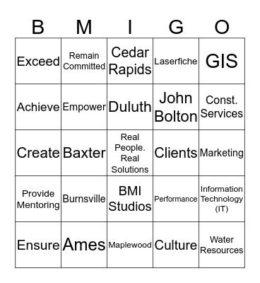 Bolton & Menk, Inc. Bingo Card
