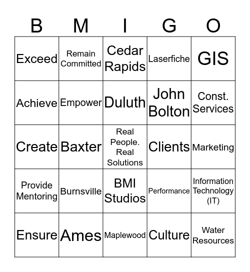 Bolton & Menk, Inc. Bingo Card
