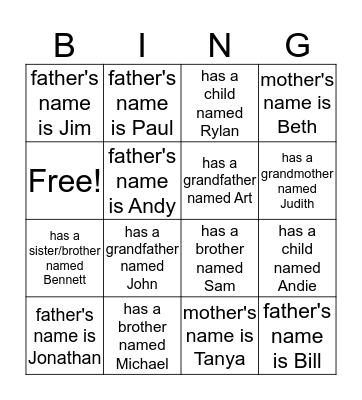 Family Term Bingo Card