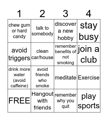 smoking prevention bingo Card