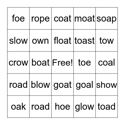 BINGO oa, ow,oe Bingo Card