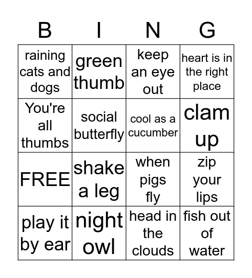 IDIOMS Bingo Card