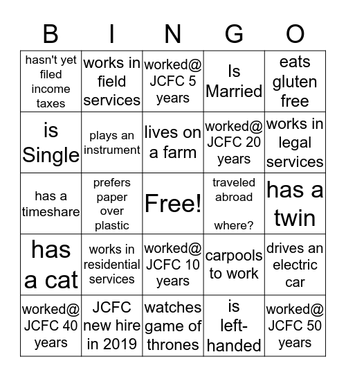 JCFC  Bingo Card