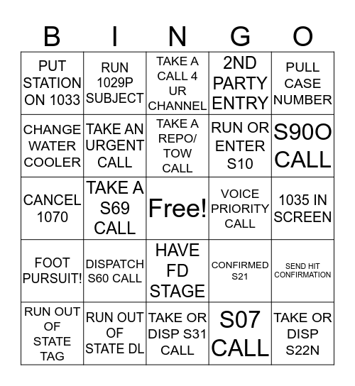Dispatcher Bingo!  Bingo Card