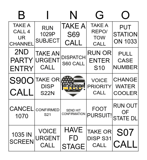 Dispatcher Bingo!  Bingo Card