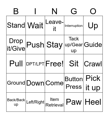 Service Dog Task Bingo Card