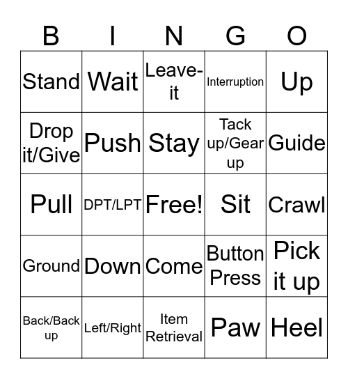 Service Dog Task Bingo Card