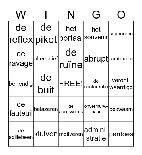 Woordmuur 3 Bingo Card