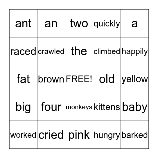 Vocabulary Bingo Card