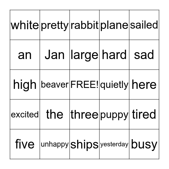 Vocabulary Bingo Card