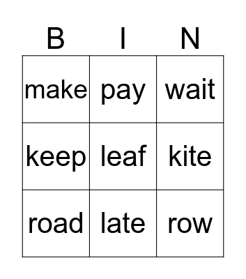 Vowel Pair Bingo Card