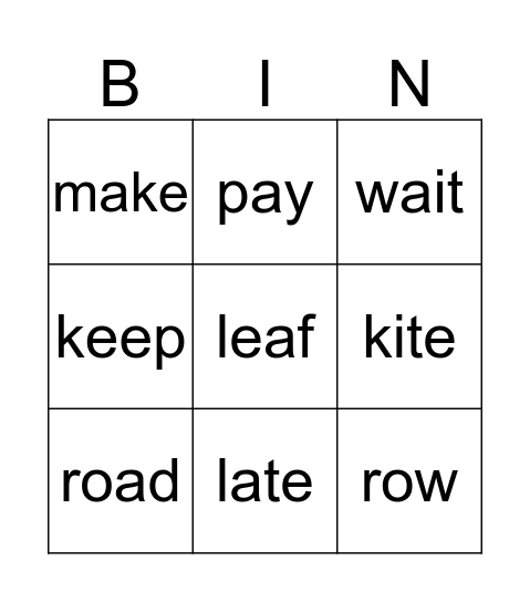 Vowel Pair Bingo Card