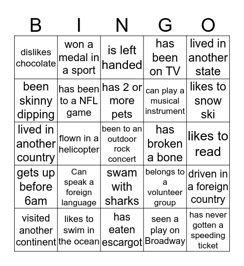 Find Someone Who... Bingo Card