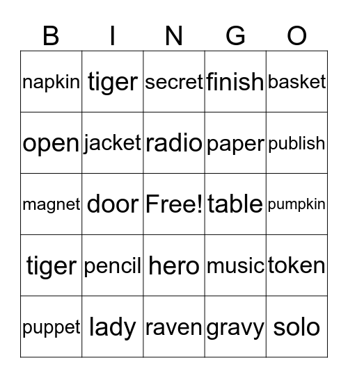 Open and Closed Syllables Bingo Card