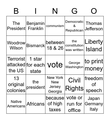 U.S. Government Bingo Card