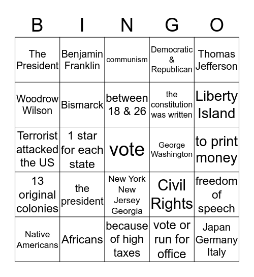 U.S. Government Bingo Card