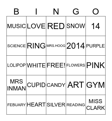 VALENTINES DAY Bingo Card