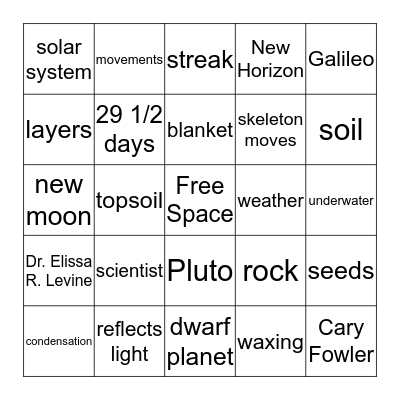 Earth and Space CRT Bingo Card