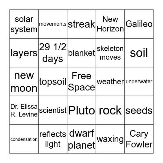 Earth and Space CRT Bingo Card