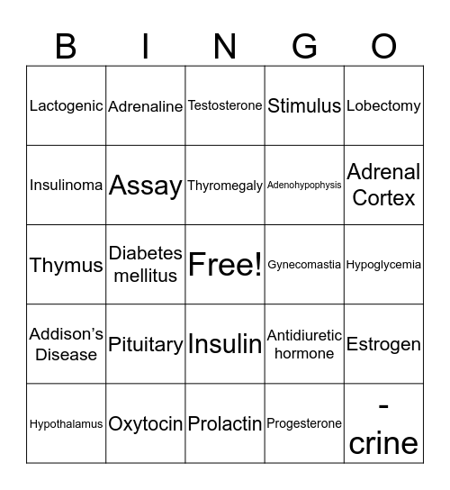 Talk to Me Endocrine System Bingo Card