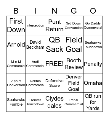 Super Bowl Bing Bingo Card