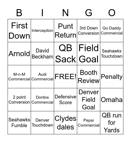 Super Bowl Bing Bingo Card