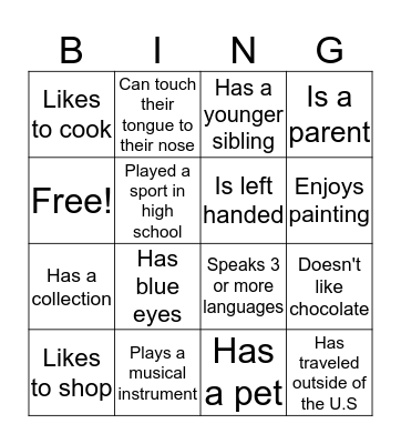 Human Bingo  Bingo Card