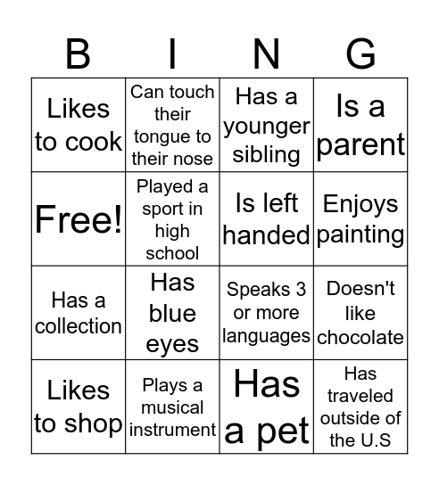 Human Bingo  Bingo Card