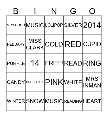 VALENTINES DAY Bingo Card