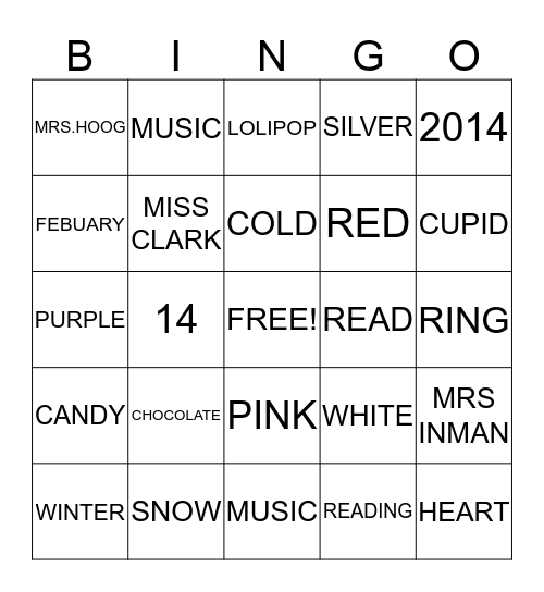 VALENTINES DAY Bingo Card