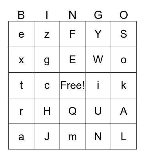 Letter Bingo Card