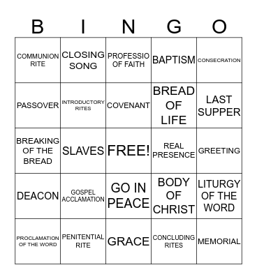 EUCHARIST BINGO Card