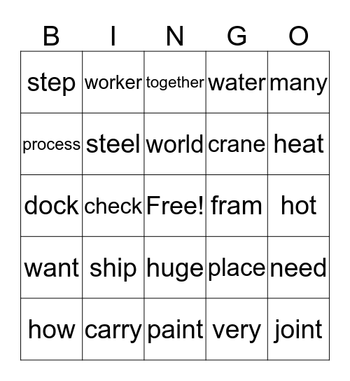 Up it goes ! Bingo Card