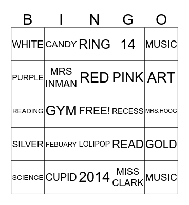 VALENTINES DAY Bingo Card