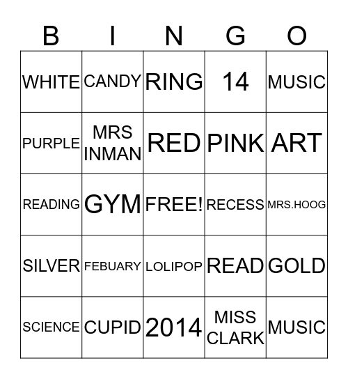 VALENTINES DAY Bingo Card