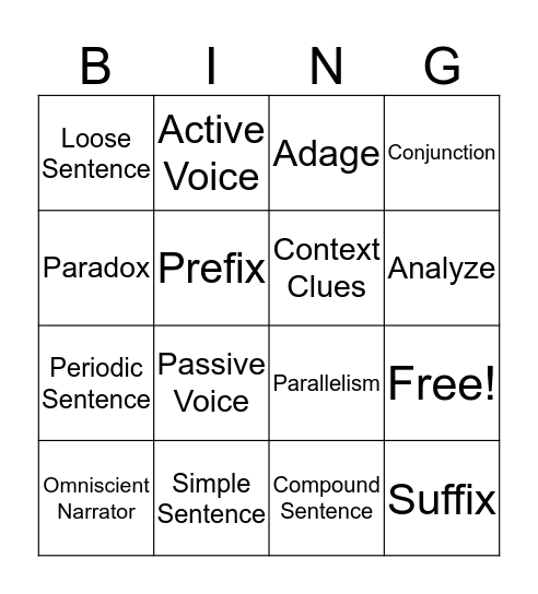 AP Lang MC Bingo Card