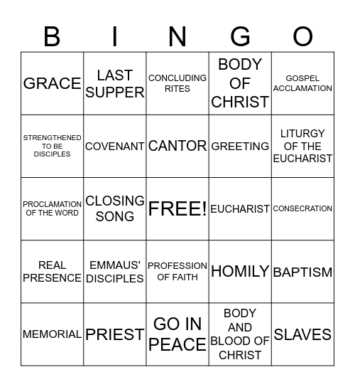 EUCHARIST BINGO Card