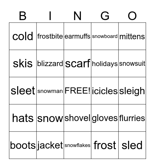 Winter Fun Bingo Card