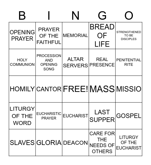 EUCHARIST BINGO Card