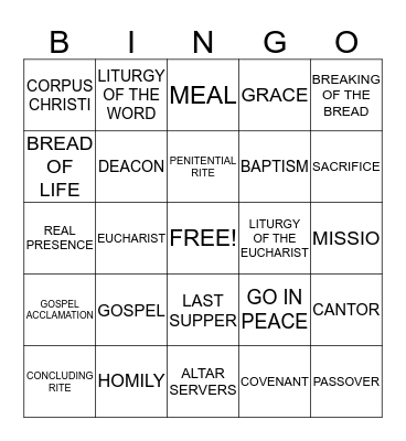 EUCHARIST BINGO Card