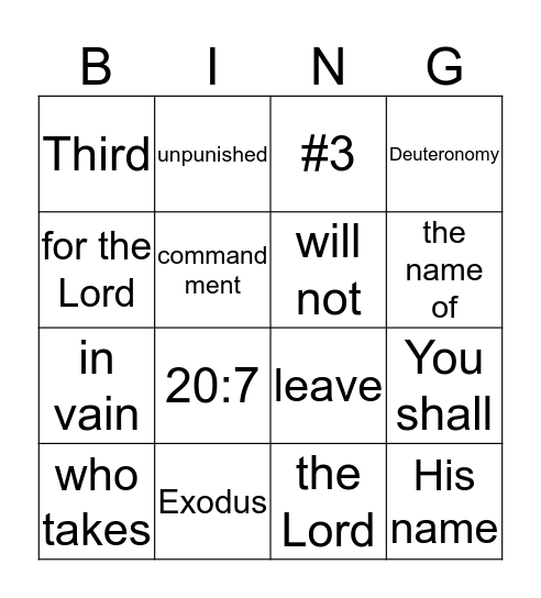 Commandment # 3 Bingo Card