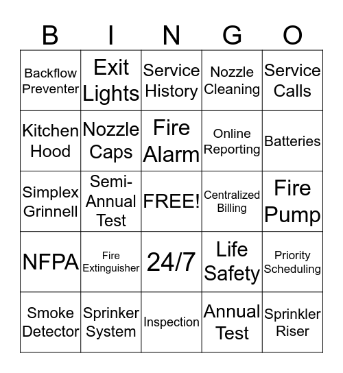 Life Safety Systems Bingo Card