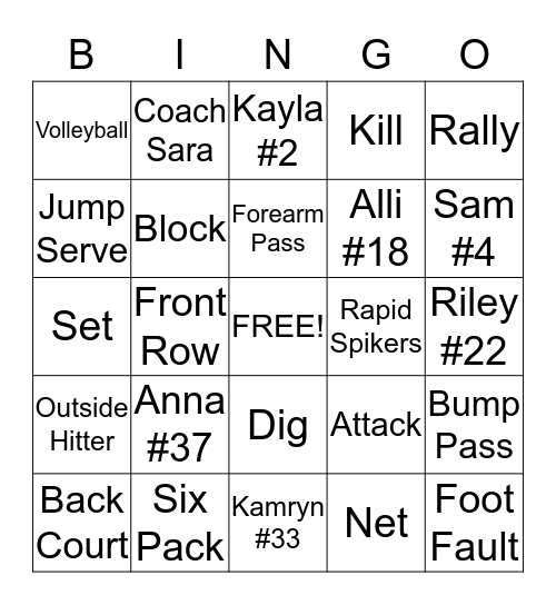 Rapid Spikers Bingo Card