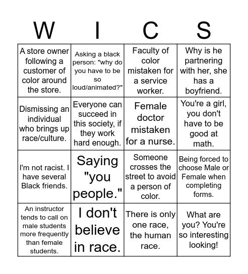 Microaggressions Bingo Card